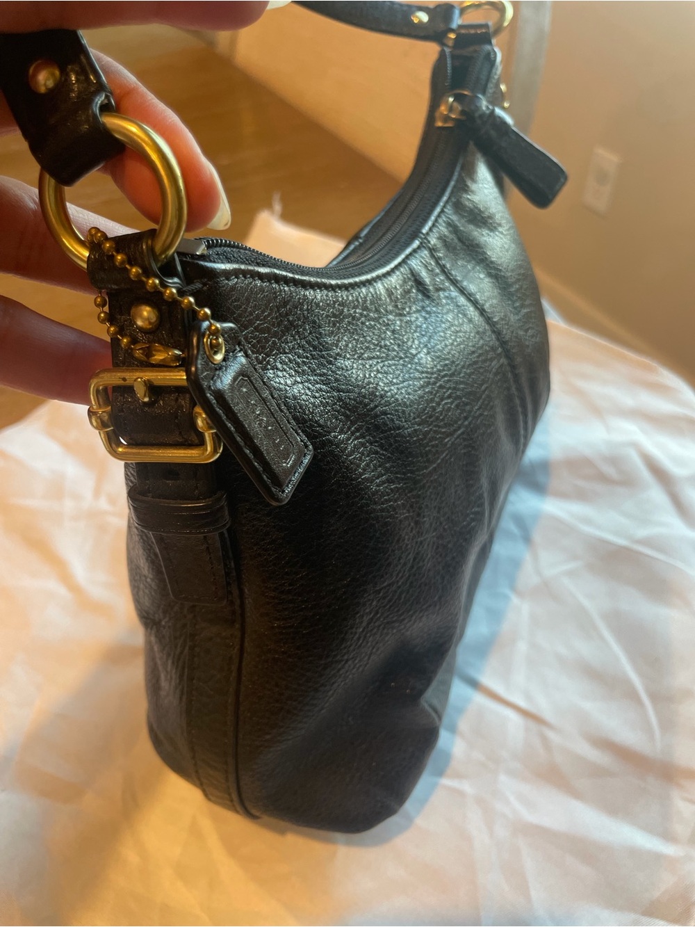 Coach Black Leather Shoulder Bag with Gold Hardware Accent - Picture 11 of 11